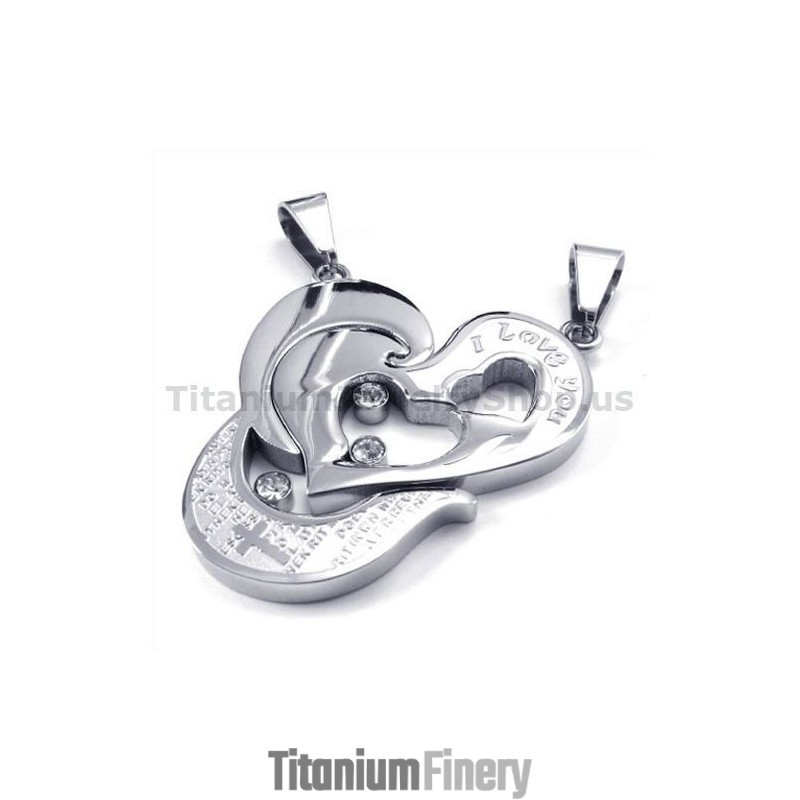 Sweetheart And Cross Titanium Lovers Pendants With Diamonds-Free Chains Sweetheart And Cross Titanium Lovers Pendants With Diamonds-Free Chains