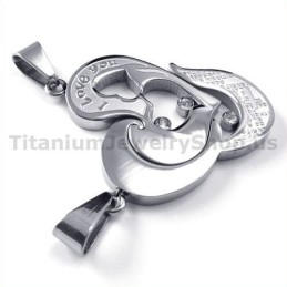 Sweetheart And Cross Titanium Lovers Pendants With Diamonds-Free Chains