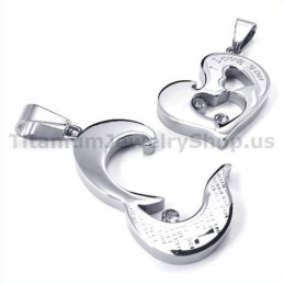 Sweetheart And Cross Titanium Lovers Pendants With Diamonds-Free Chains