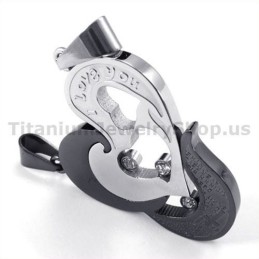 Sweetheart And Cross Black Titanium Lovers Pendants With Diamonds-Free Chains