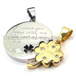 Gloden Four Leaves Clover Titanium Lovers Pendants-Free Chains