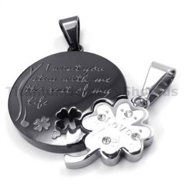 Four Leaves Clover Black Titanium Lovers Pendants-Free Chains