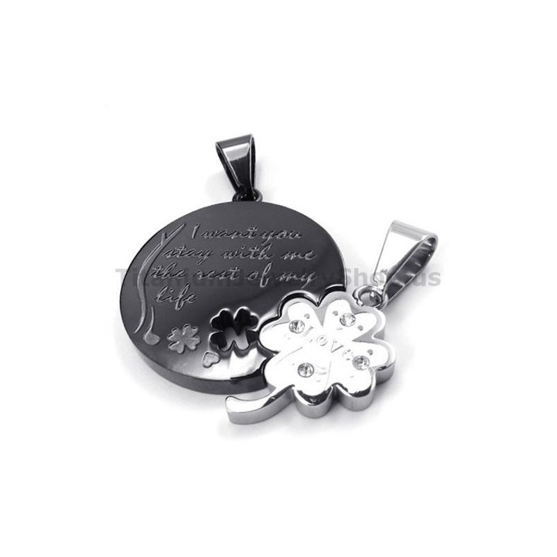 Four Leaves Clover Black Titanium Lovers Pendants-Free Chains Four Leaves Clover Black Titanium Lovers Pendants-Free Chains