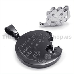 Four Leaves Clover Black Titanium Lovers Pendants-Free Chains