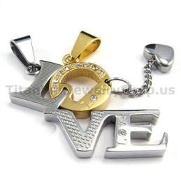 Love Titanium Lovers Golden Pendants With Diamonds-Free Chains