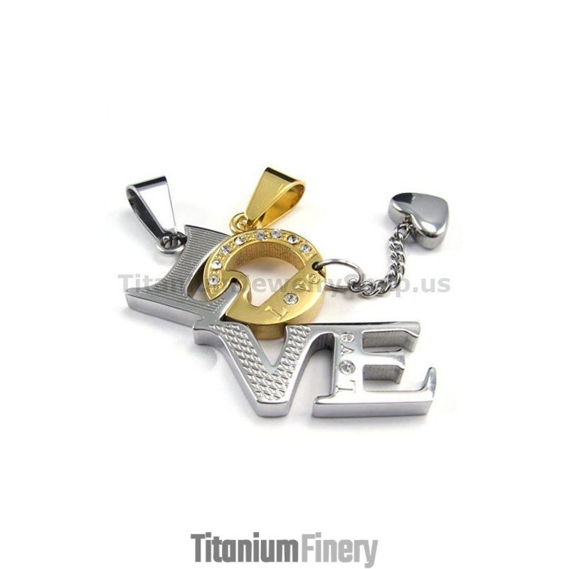 Love Titanium Lovers Golden Pendants With Diamonds-Free Chains