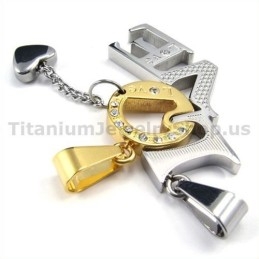Love Titanium Lovers Golden Pendants With Diamonds-Free Chains