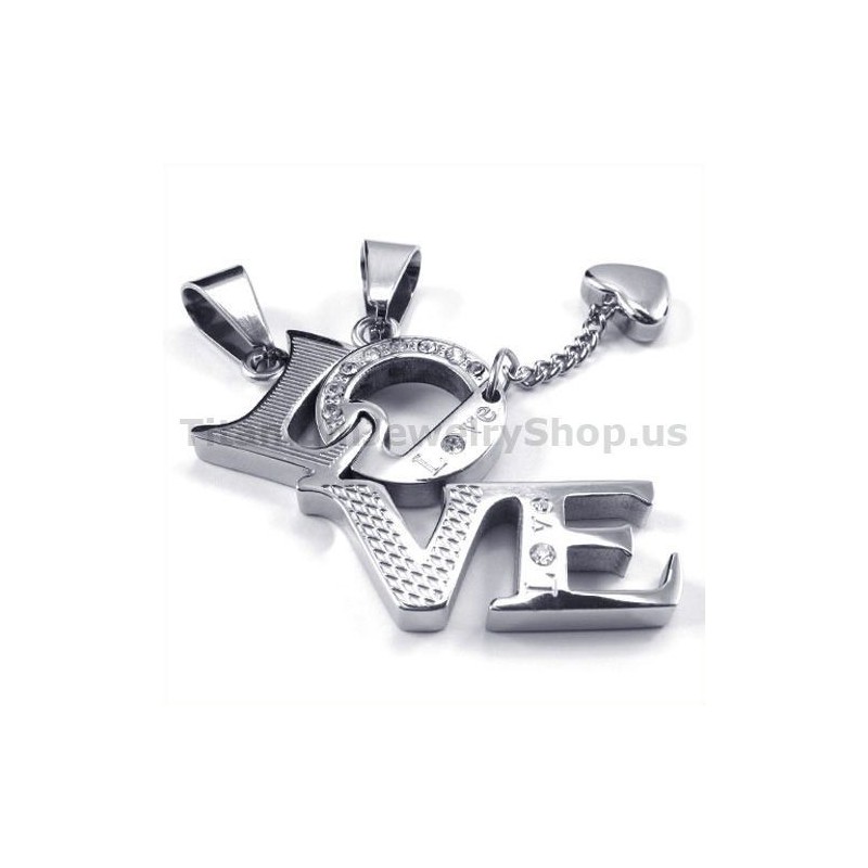 Love Titanium Lovers Pendants With Diamonds-Free Chains Love Titanium Lovers Pendants With Diamonds-Free Chains
