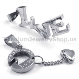 Love Titanium Lovers Pendants With Diamonds-Free Chains