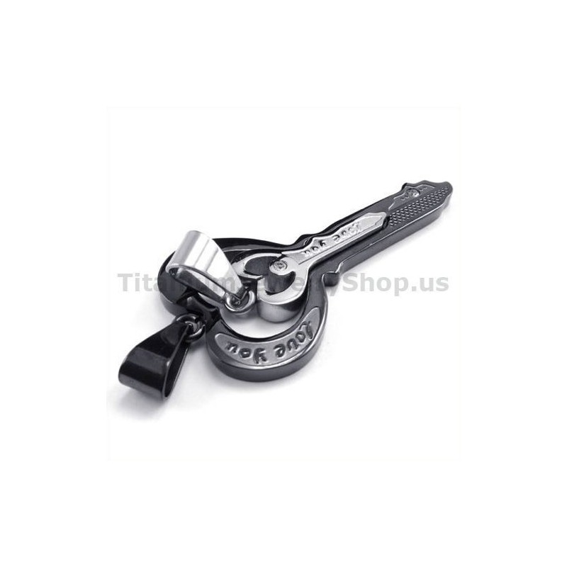 Black Titanium Lovers Key Pendants-Free Chains Black Titanium Lovers Key Pendants-Free Chains