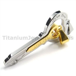 Gloden Titanium Lovers Key Pendants-Free Chains