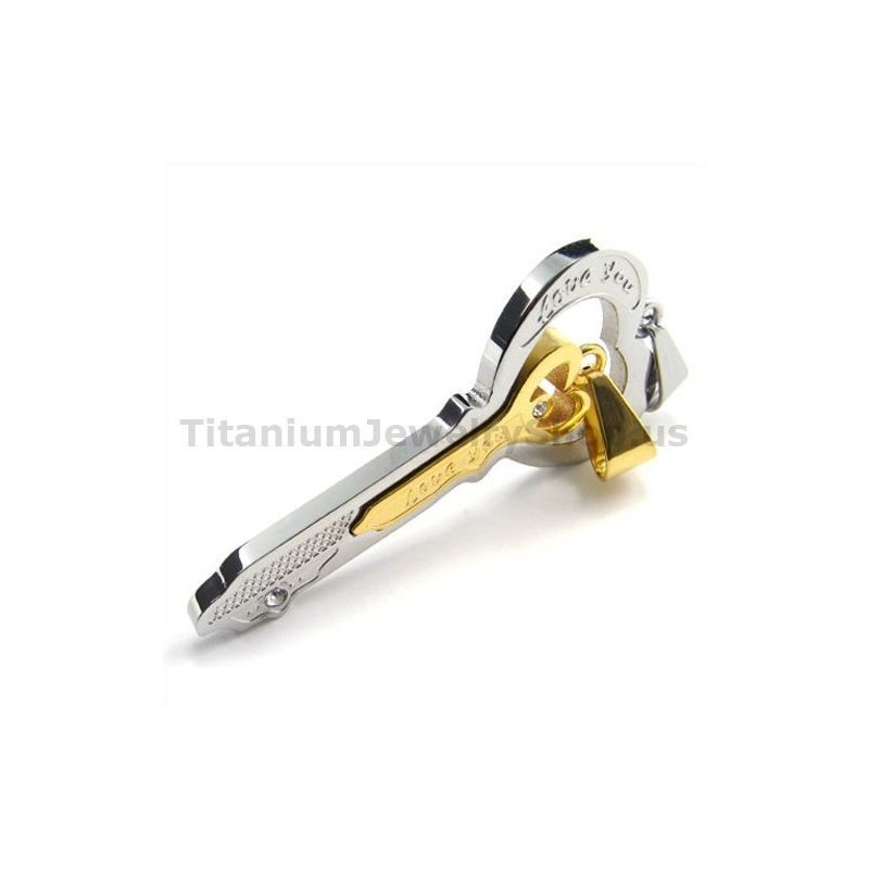 Gloden Titanium Lovers Key Pendants-Free Chains Gloden Titanium Lovers Key Pendants-Free Chains