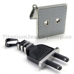 Socket And Plug Titanium Lovers Pendants-Free Chains