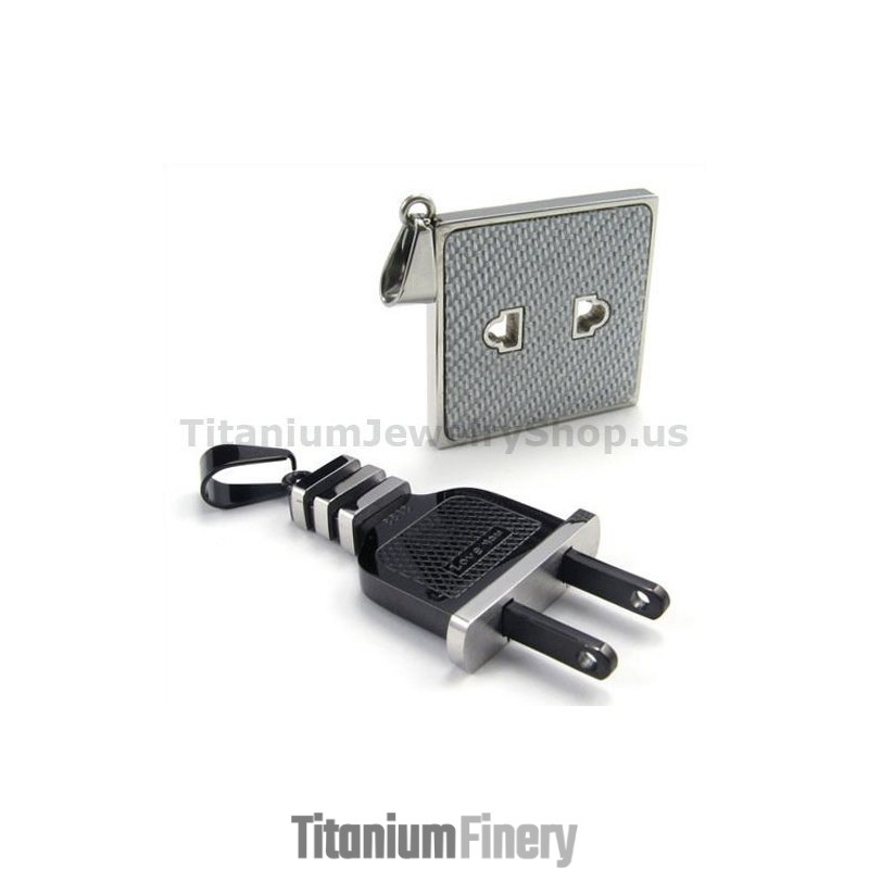 Socket And Plug Titanium Lovers Pendants-Free Chains