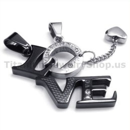 Love Black Titanium Lovers Pendants With Diamonds-Free Chains