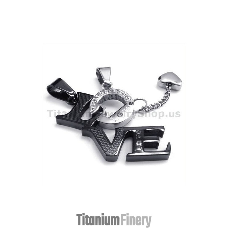 Love Black Titanium Lovers Pendants With Diamonds-Free Chains Love Black Titanium Lovers Pendants With Diamonds-Free Chains
