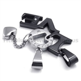 Love Black Titanium Lovers Pendants With Diamonds-Free Chains