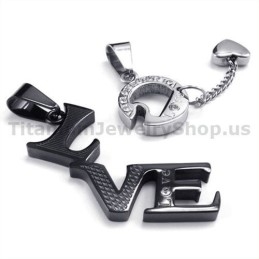 Love Black Titanium Lovers Pendants With Diamonds-Free Chains