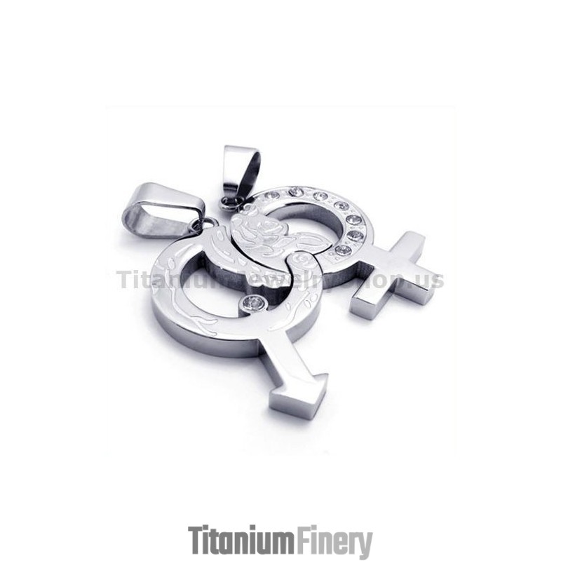 Titanium Lovers Pendants With Diamonds-Free Chains