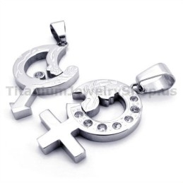 Titanium Lovers Pendants With Diamonds-Free Chains