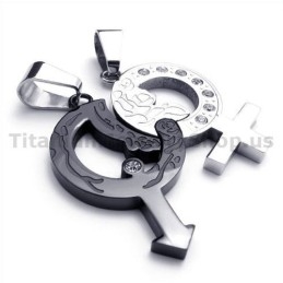 Black Titanium Lovers Pendants With Diamonds-Free Chains
