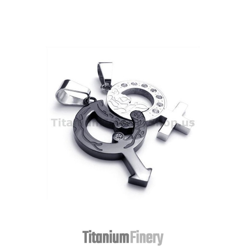 Black Titanium Lovers Pendants With Diamonds-Free Chains Black Titanium Lovers Pendants With Diamonds-Free Chains