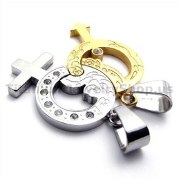 Titanium Lovers Gloden Pendants With Diamonds-Free Chains