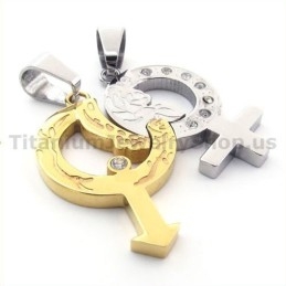 Titanium Lovers Gloden Pendants With Diamonds-Free Chains
