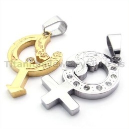 Titanium Lovers Gloden Pendants With Diamonds-Free Chains