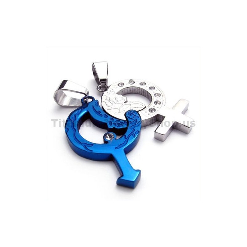 Blue Color Titanium Lovers Pendants With Diamonds-Free Chains Blue Color Titanium Lovers Pendants With Diamonds-Free Chains