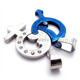 Blue Color Titanium Lovers Pendants With Diamonds-Free Chains