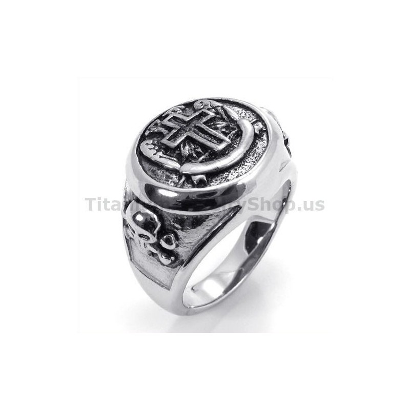 Cross Titanium Skull Ring