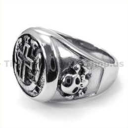 Cross Titanium Skull Ring