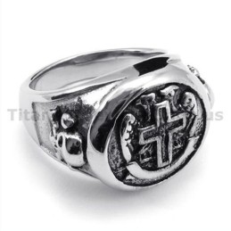 Cross Titanium Skull Ring