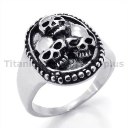 Three Skull Titanium Ring