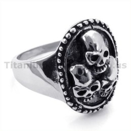 Three Skull Titanium Ring