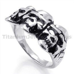 Three Skull Titanium Ring
