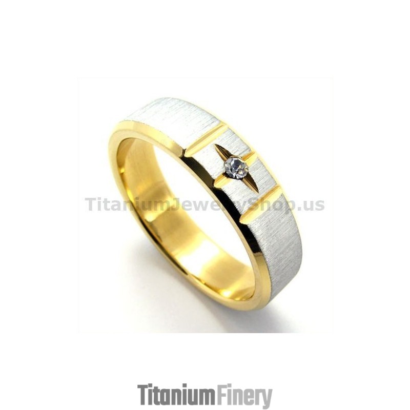 Gloden Cross Titanium Ring With Diamond Gloden Cross Titanium Ring With Diamond
