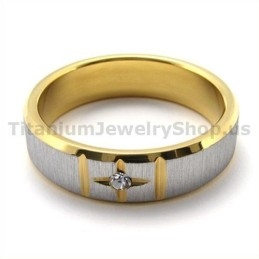 Gloden Cross Titanium Ring With Diamond