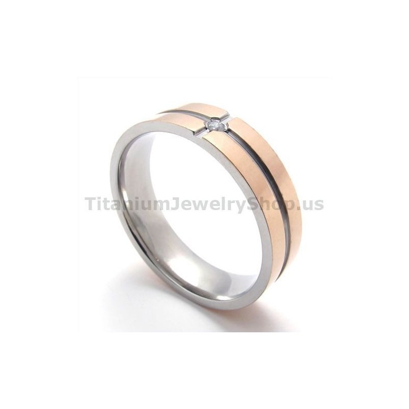 Gloden Titanium Ring With Diamond Gloden Titanium Ring With Diamond