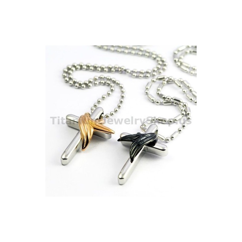 Angel Wings Cross Titanium Lovers Pendants Valentine'S Day Gifts - Free Chains