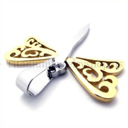 Gold Wings Dragonfly Titanium Cross Pendant