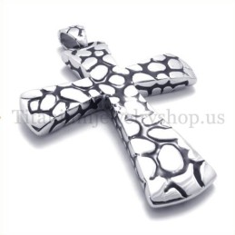 Silver Scree Pattern Titanium Cross Pendant