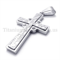 Fashion With Diamond Two Layers Titanium Cross Pendant