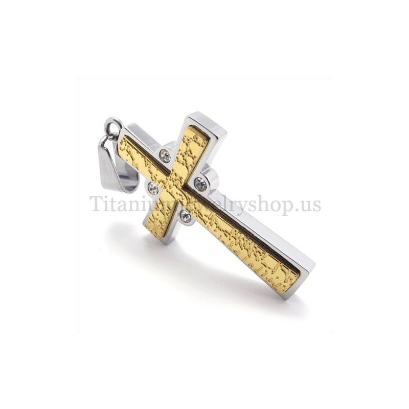 Gold Two Layers With Diamond Fashion Titanium Cross Pendant Gold Two Layers With Diamond Fashion Titanium Cross Pendant