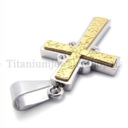 Gold Two Layers With Diamond Fashion Titanium Cross Pendant