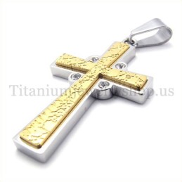 Gold Two Layers With Diamond Fashion Titanium Cross Pendant