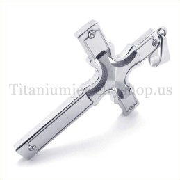 Fashion Silver Embedded Small Cross With Diamond Titanium Cross Pendant