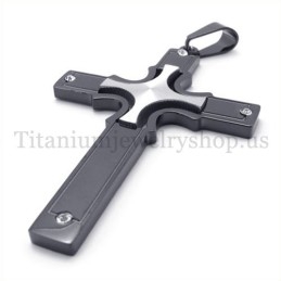 Embedded Silver Small Cross Fashion Black Titanium Cross Pendant