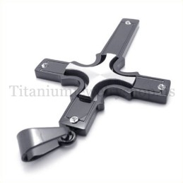 Embedded Silver Small Cross Fashion Black Titanium Cross Pendant